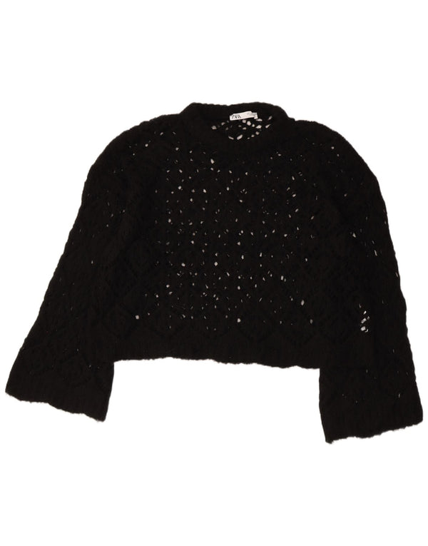 ZARA Womens Crop Oversized Boat Neck Jumper Sweater UK 16 Large Black