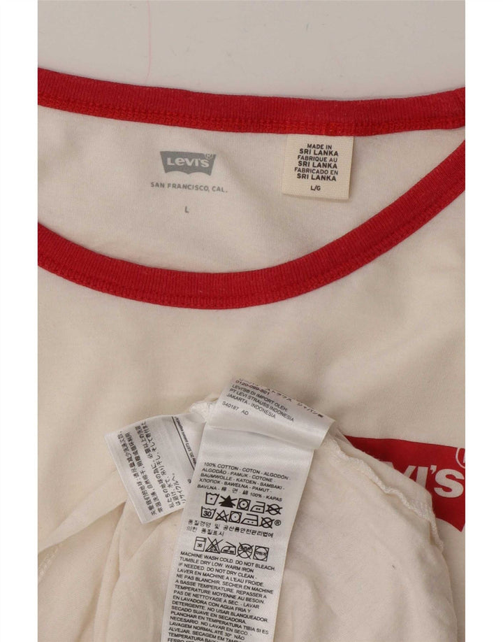 Levi's Dame T-Shirt Top UK 16 Stor Hvid Bomuld