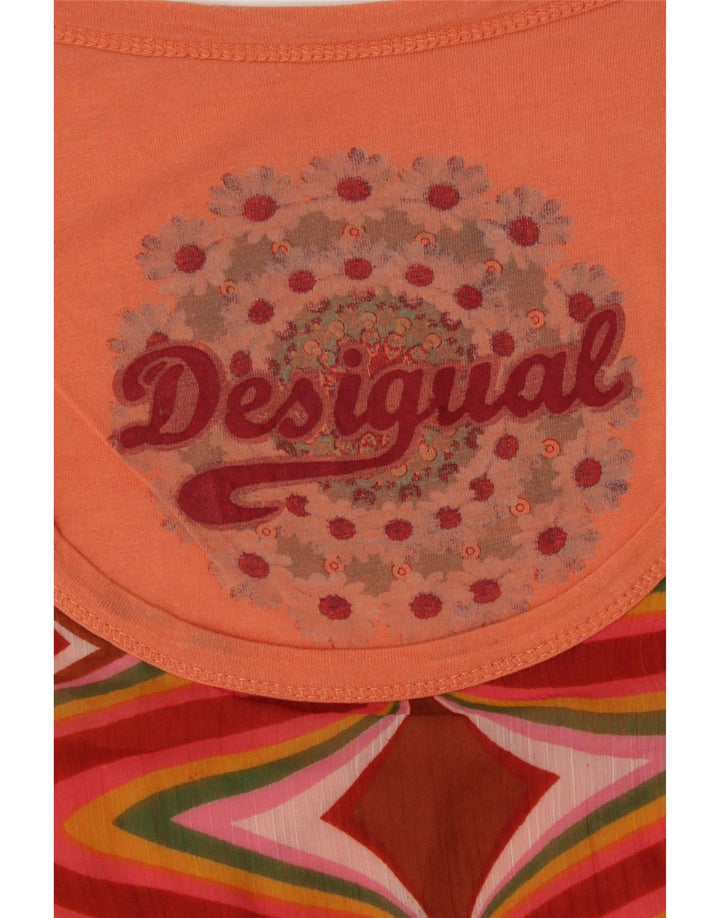 Desigual Kvinders Grafisk Vest Top UK 14 Medium Orange Floral