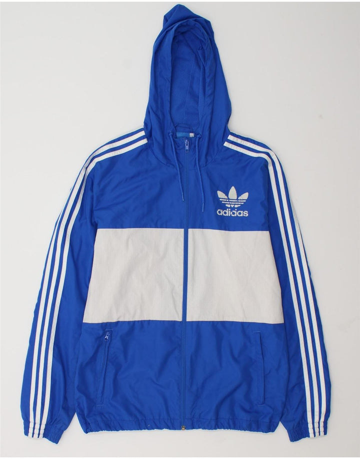 Adidas Regnjakke med hætte til mænd UK 38 Medium Blue Colourblock Polyester