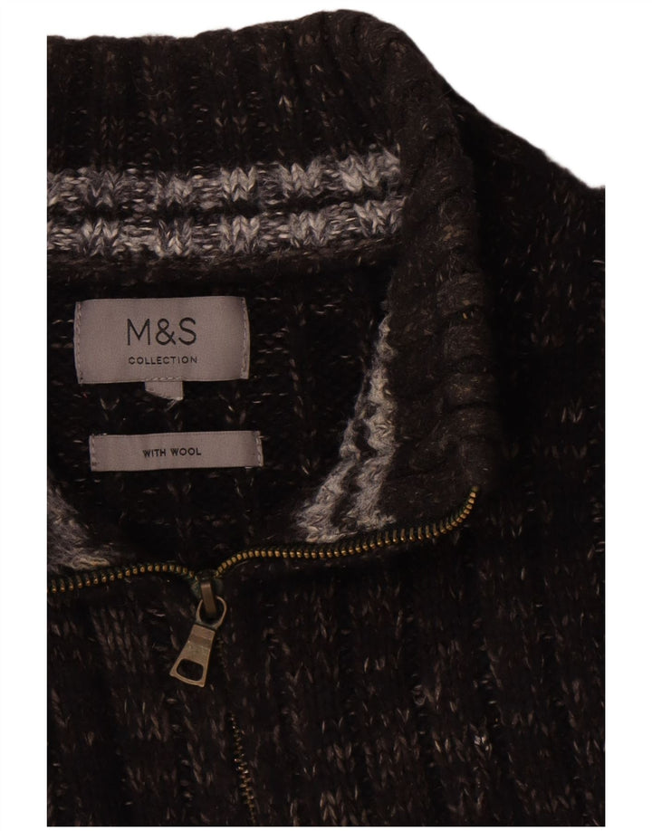 Marks & Spencer Herre trøje med lynlåshals, stor grå flækket uld