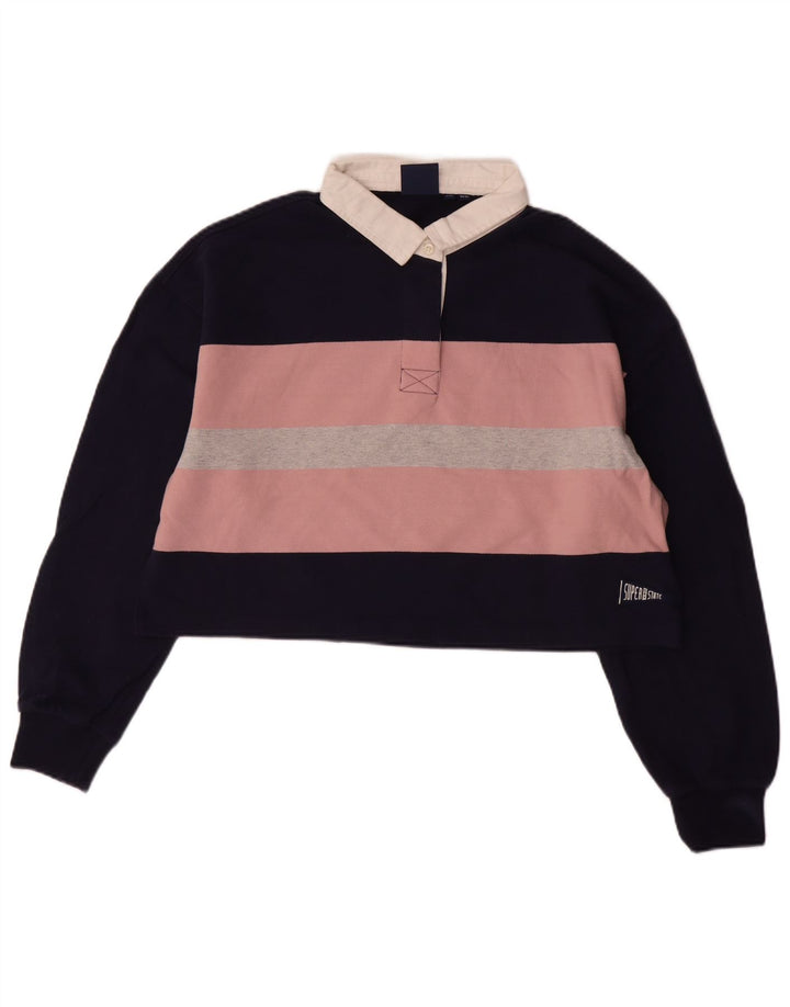 SUPERDRY Womens Oversized Crop Rugby Polo Shirt UK 12 Medium Navy Blue