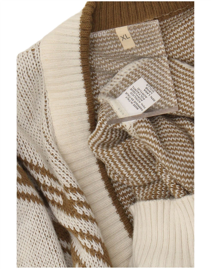 Vintage herre cardigan sweater XL Off White geometrisk akryl