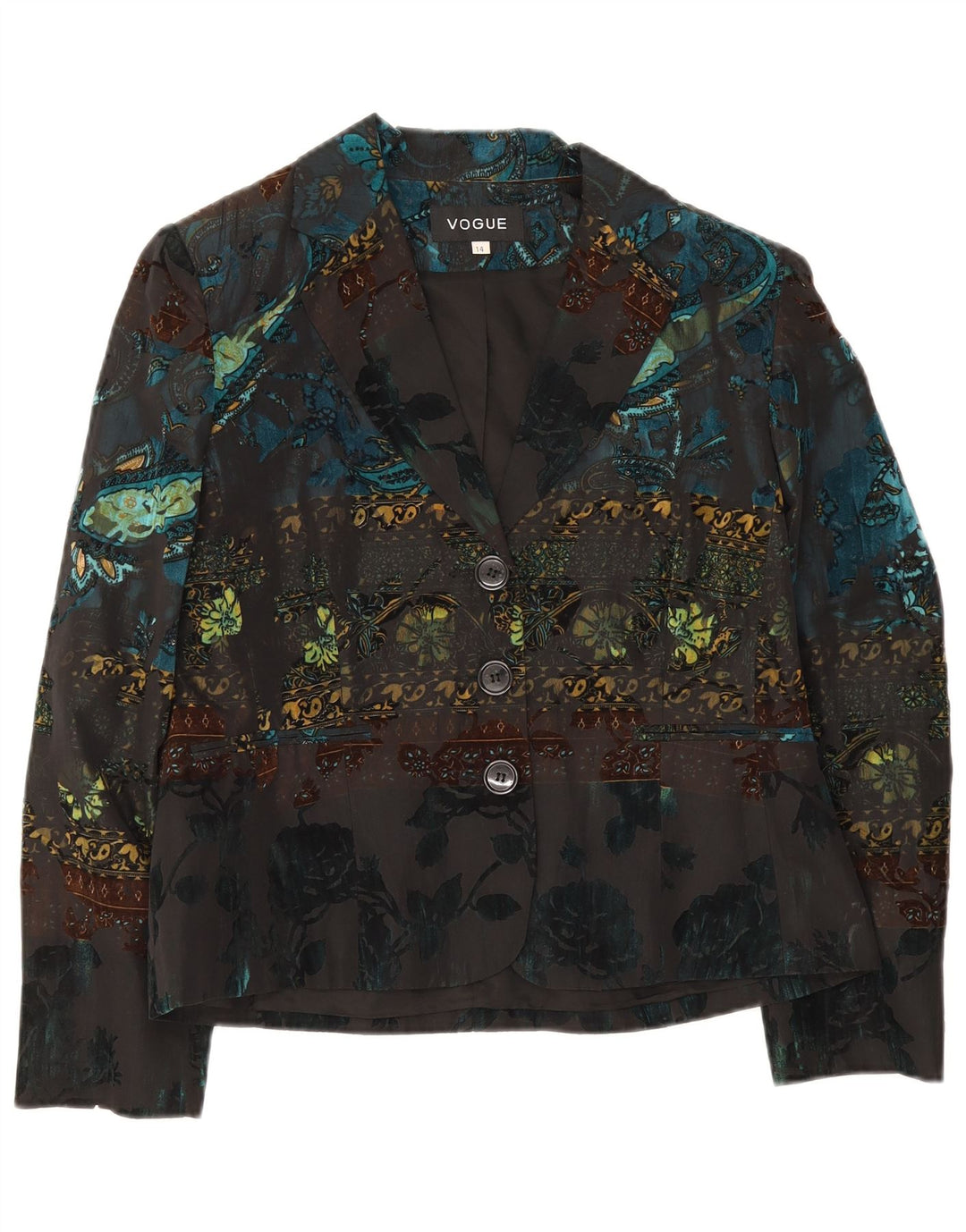 Vogue Dame 3 Button Blazer Jacket UK 14 Large Multicolored Floral