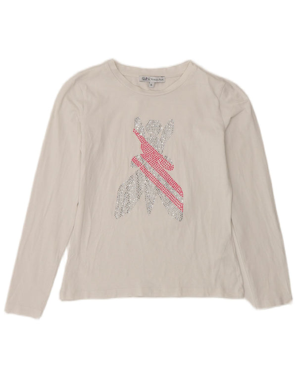 PATRIZIA PEPE piger grafisk top langærmet 7-8 år XL hvid bomuld