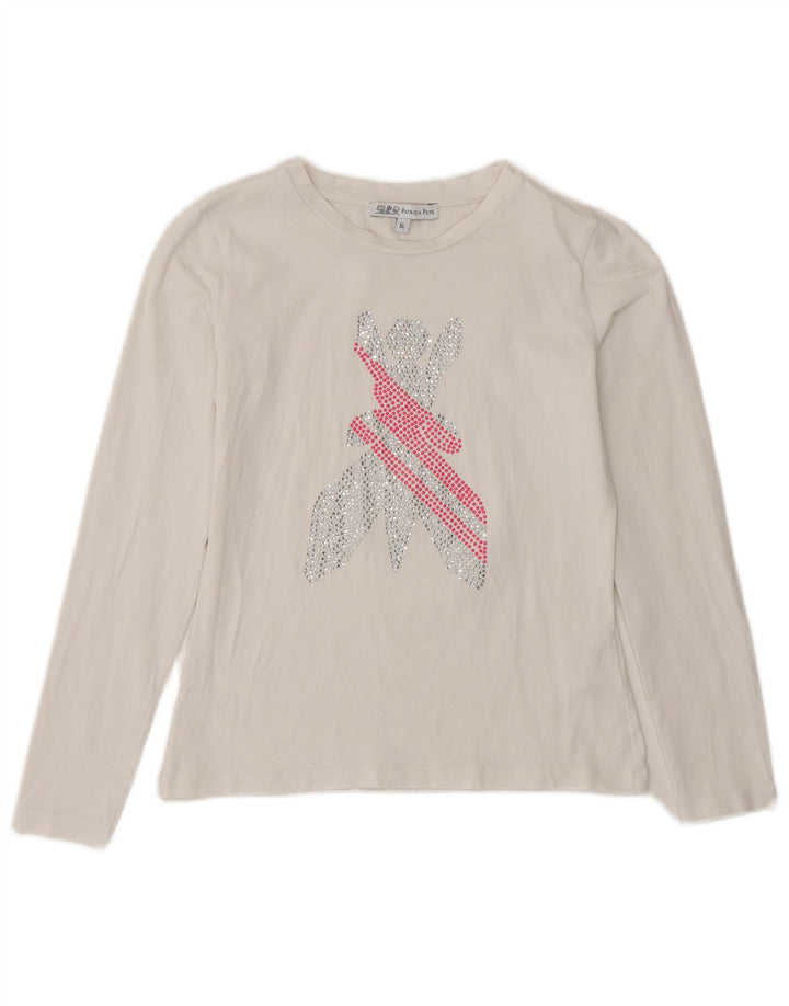 PATRIZIA PEPE piger grafisk top langærmet 7-8 år XL hvid bomuld