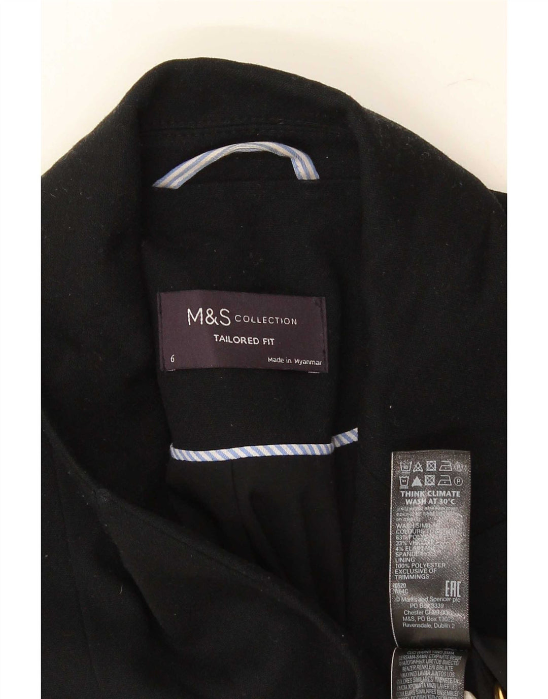 Marks & Spencer Dame Skræddersyet Fit Blazer Jacket UK 6 XS Sort