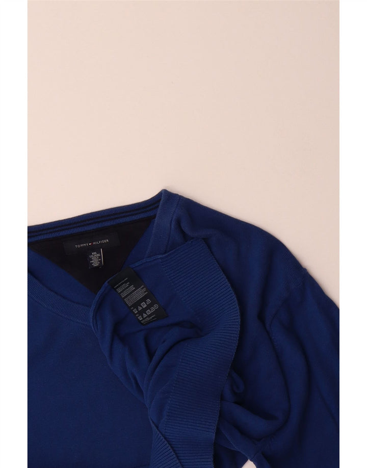 TOMMY HILFIGER Mens V-Neck Jumper Sweater 2XL Blue Cotton