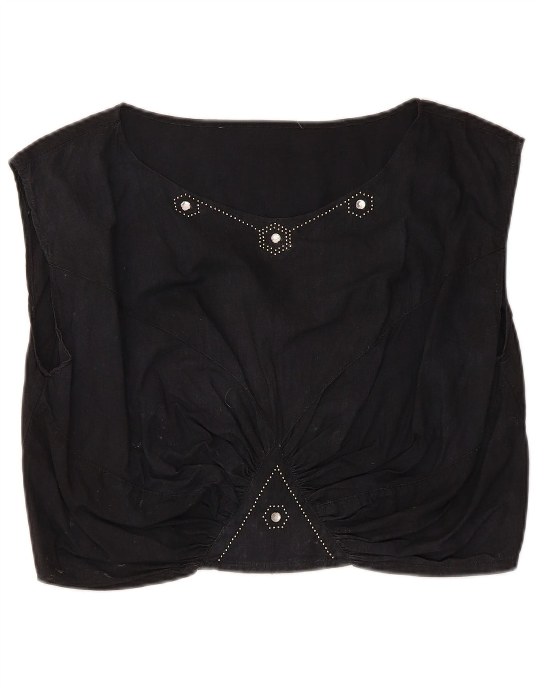 Vintage Dame Crop Bluse Top UK 14 Medium Black