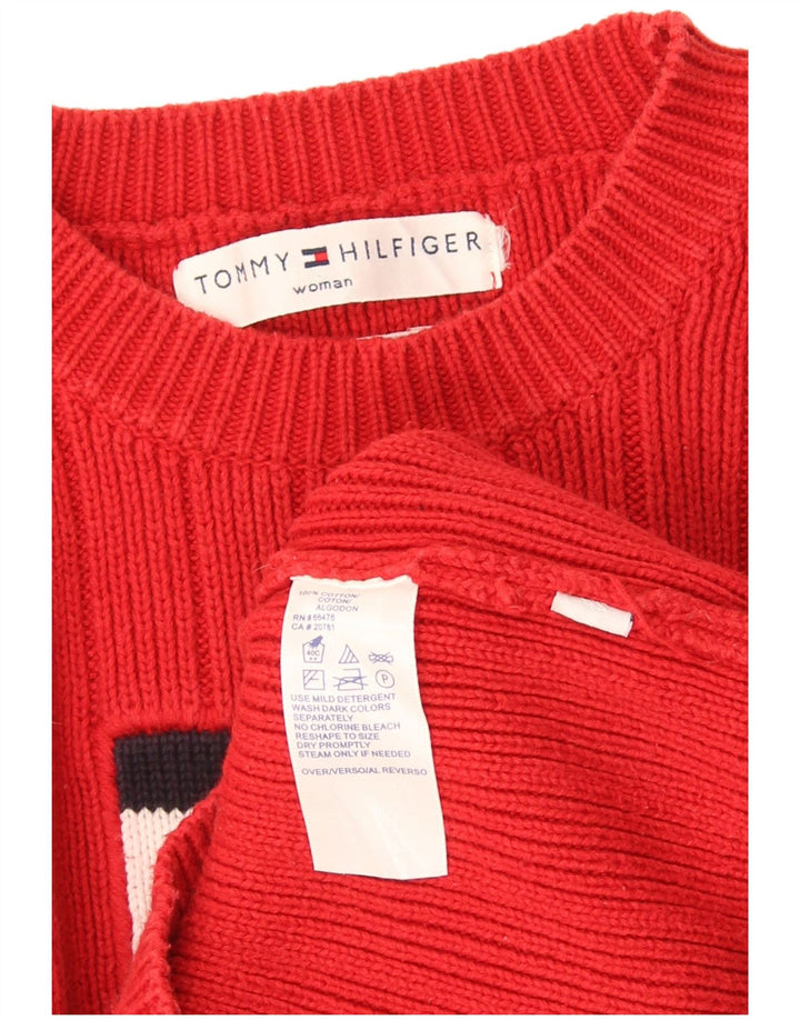 Tommy Hilfiger Dame Grafisk Crew Neck Jumper Sweater UK 14 Medium Rød