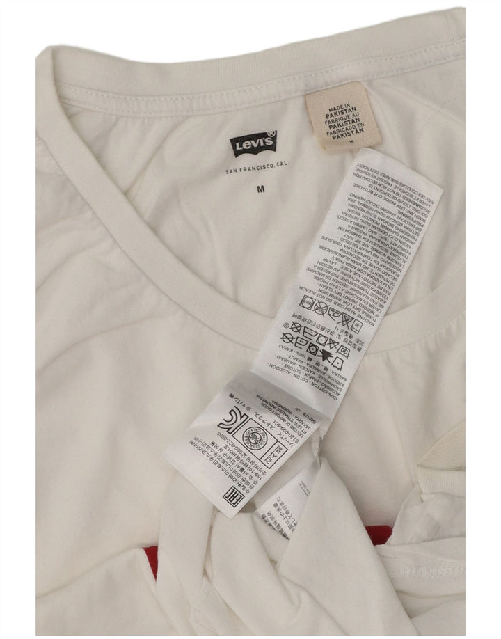 LEVI'S Kvinder Grafisk Vest Top UK 14 Medium Hvid Bomuld