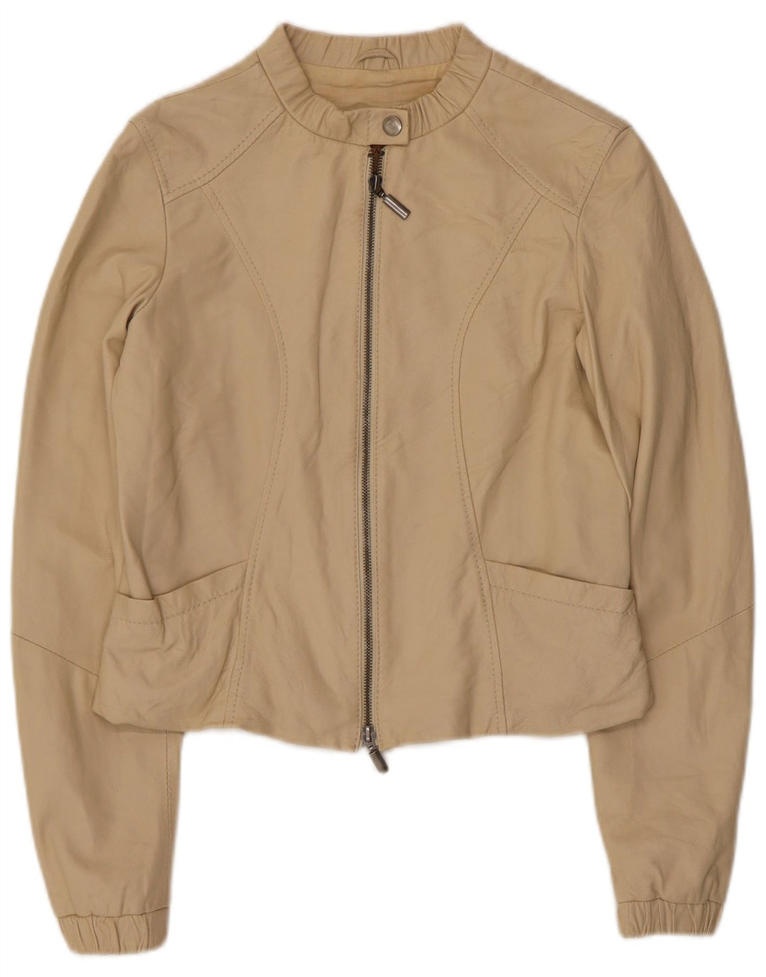 CONBIPEL Dame Læderjakke IT 42 Medium Beige Læder