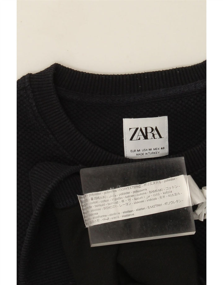 Zara Herre Crew Neck Jumper Sweater Medium Navy Blue Polyester