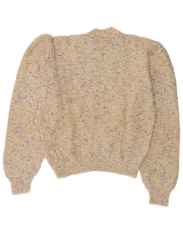 Vintage Dame Crop Turtle Neck Jumper Sweater UK 14 Medium Beige Flecked