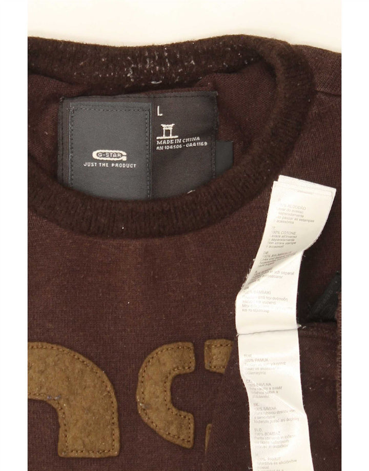 G-Star Herre grafisk rund hals sweater stor brun bomuld
