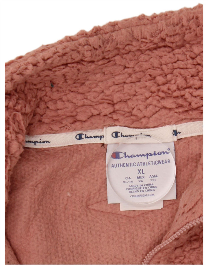 CHAMPION Dame Oversized Crop Zip Neck Fleece Jumper UK 18 XL Pink