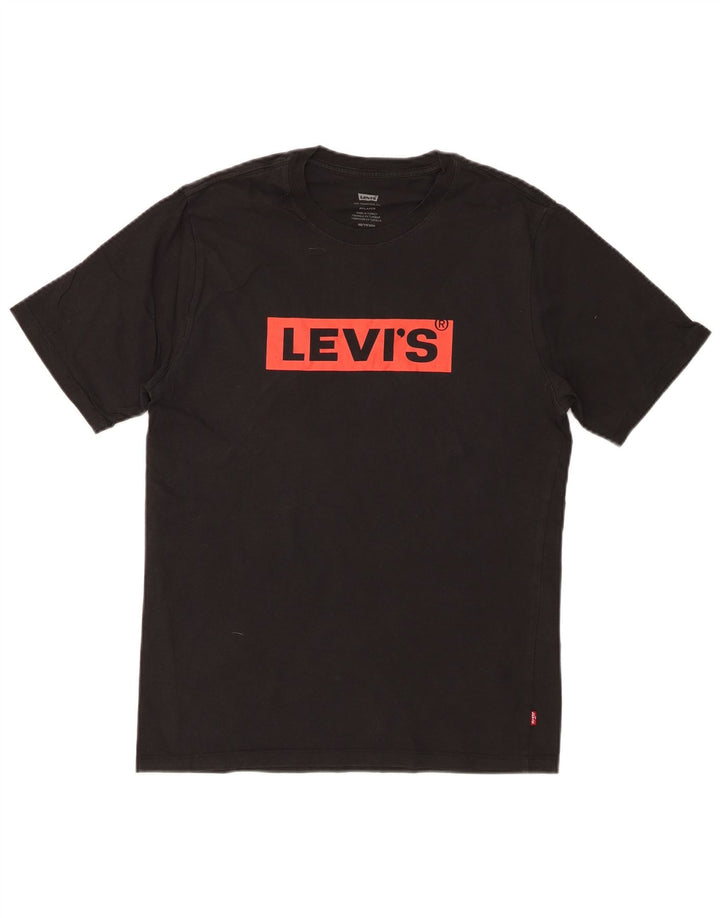 LEVI'S Herre Relaxed Fit Grafisk T-Shirt Top XS Sort Bomuld