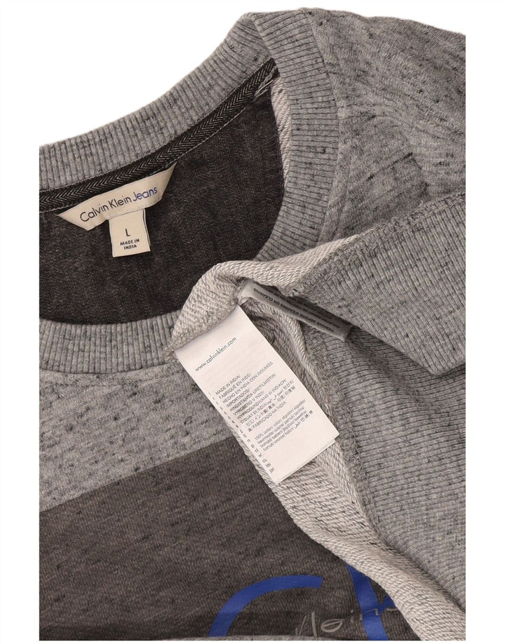 Calvin Klein Herre grafisk rund hals sweater stor grå flækket