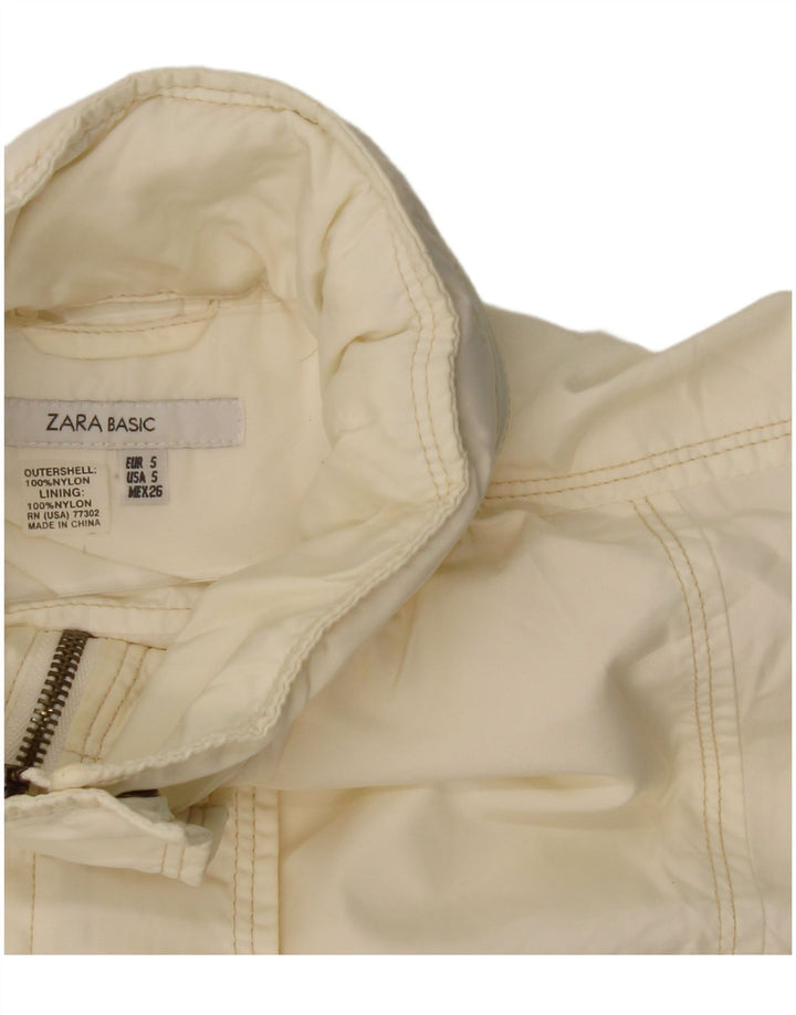 Zara Dame Hooded Utility Jacket UK 10 Small Off White Nylon