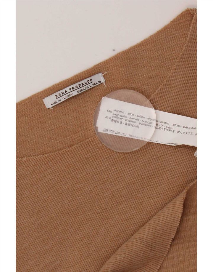 Zara Dame Oversized Top Langærmet UK 16 Stor Brun Bomuld