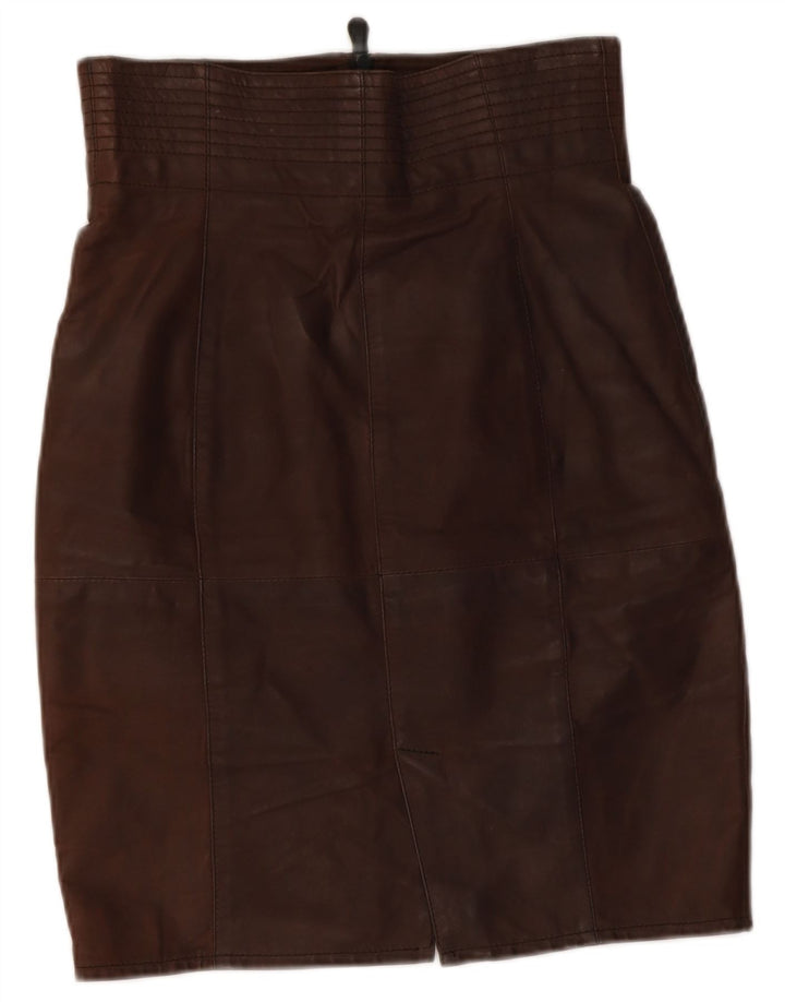 Vintage lædernederdel til kvinder W28 medium brunt læder