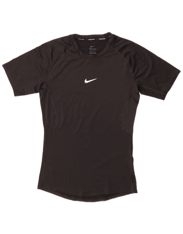 NIKE Tight Fit T-Shirt Top UK 12 Medium Sort Polyester