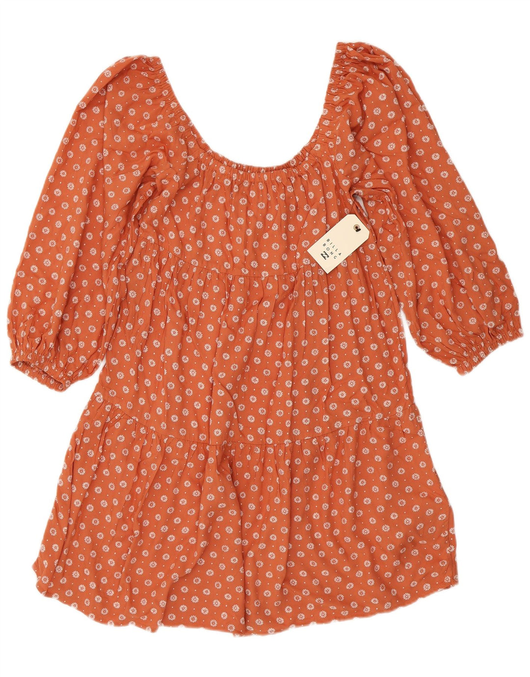 BILLABONG Dame 3/4 ærmet Tunika Top UK 14 Large Orange Floral Viscose