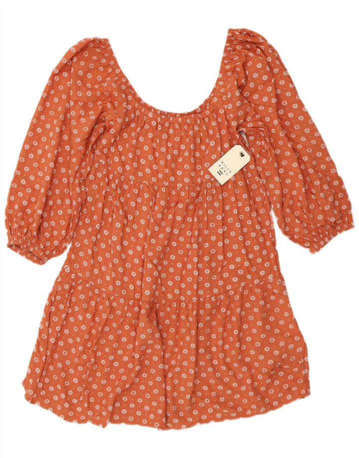 BILLABONG Dame 3/4 ærmet Tunika Top UK 14 Large Orange Floral Viscose
