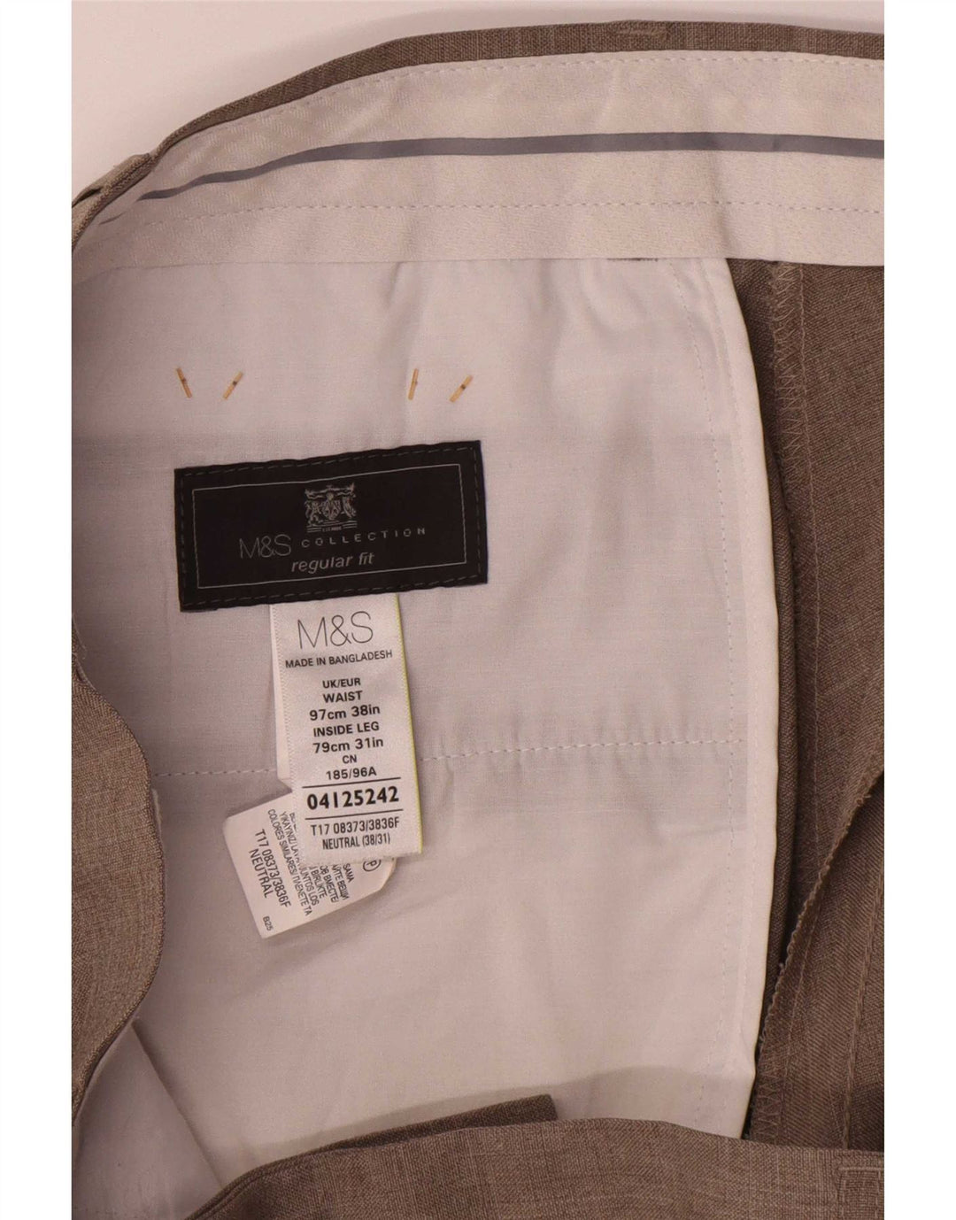 Marks & Spencer Herre Regular Fit Suit Bukser W38 L31 Beige Polyester