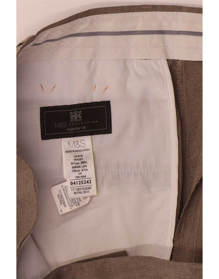 Marks & Spencer Herre Regular Fit Suit Bukser W38 L31 Beige Polyester