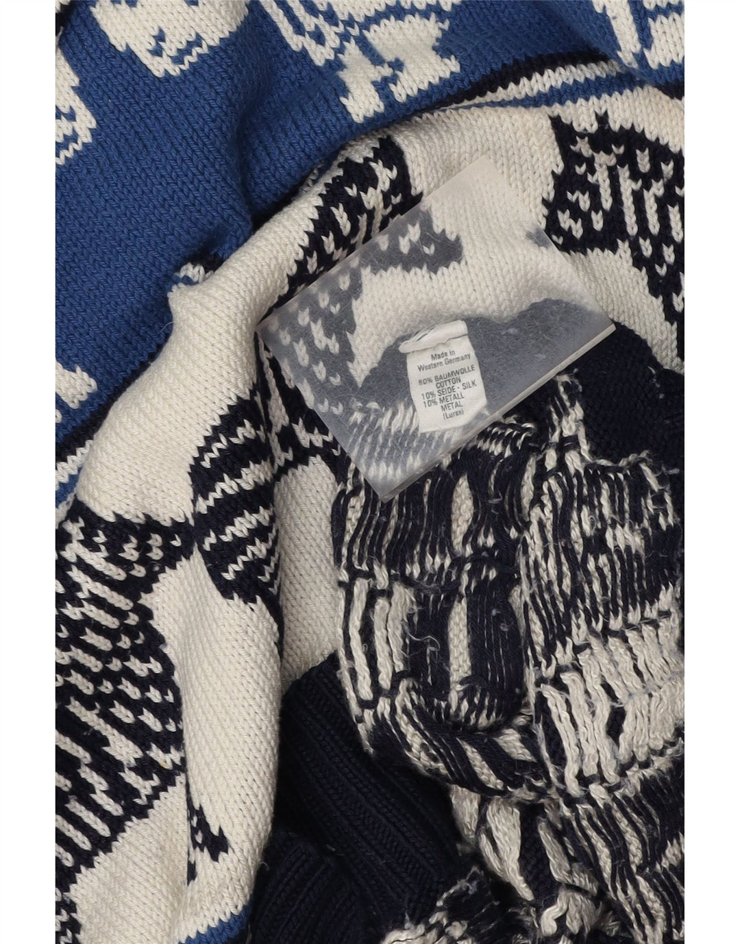 VINTAGE Dame sweater med rund hals DK 18 XL Navy Blue Animal Print