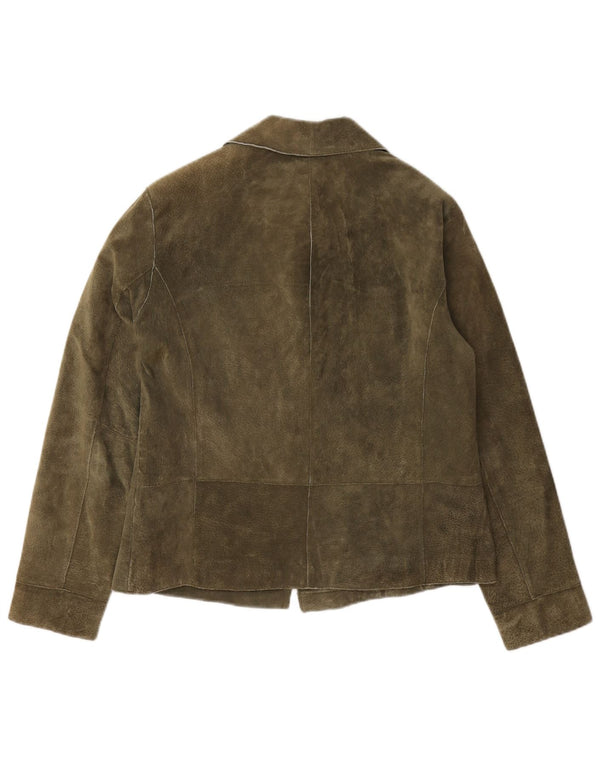 Chico's dameoversize blazerjakke med 3 knapper i ruskind US 0 XS Khaki læder