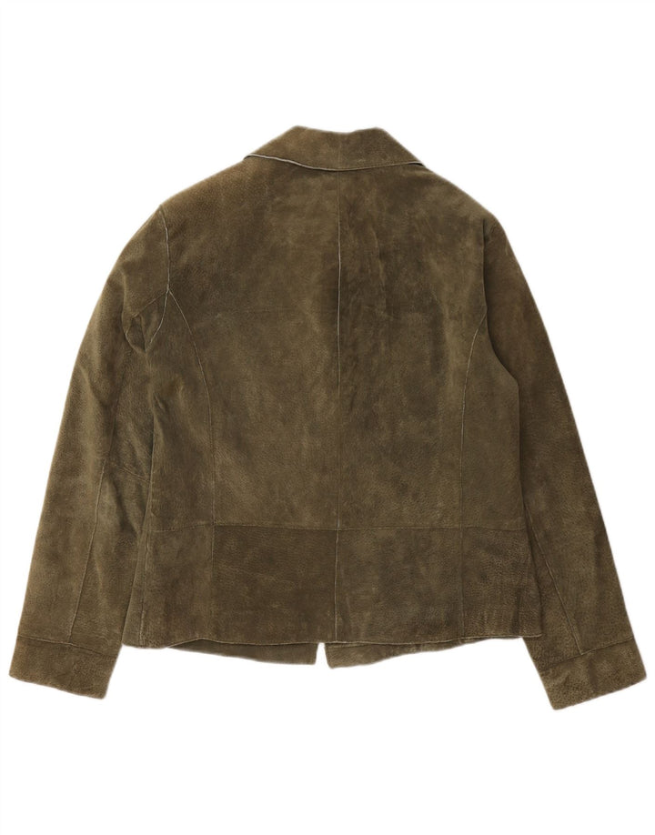 Chico's dameoversize blazerjakke med 3 knapper i ruskind US 0 XS Khaki læder