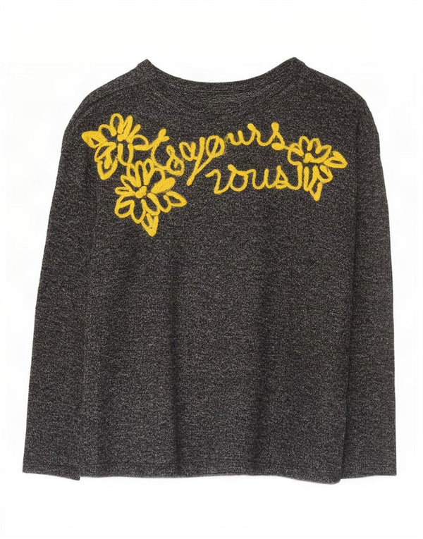 Zara Womens Graphic Top Long Sleeve UK 12 Medium Grey Floral