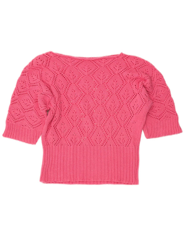 Vintage Womens Crop Kortærmet Boat Neck Jumper Sweater UK 10 Small Pink
