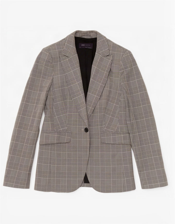 Marks & Spencer Dame 1-knaps blazerjakke UK 8 Small Grey Ternet Bomuld