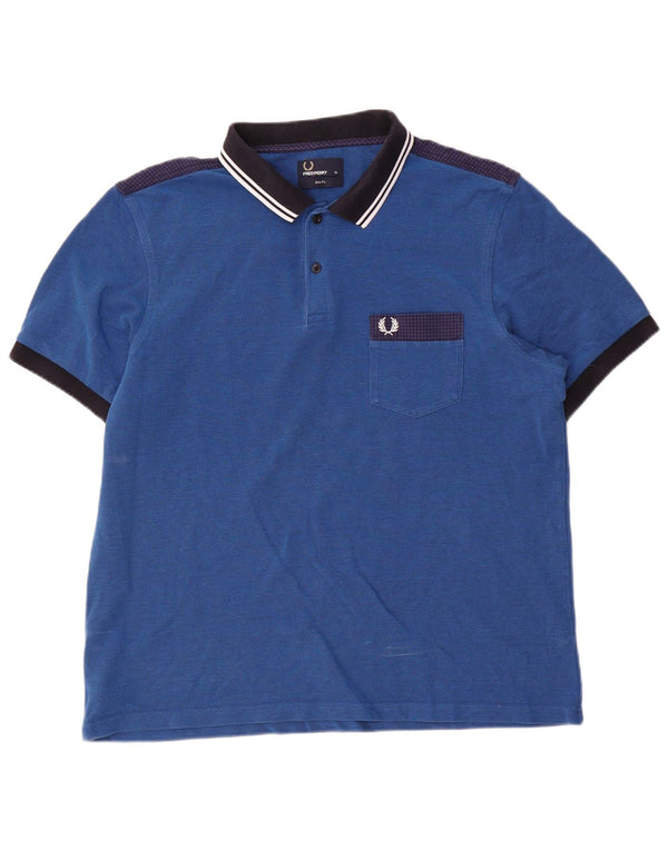 Fred Perry Herre Slim Fit Polo Shirt XL Blå Colourblock Bomuld