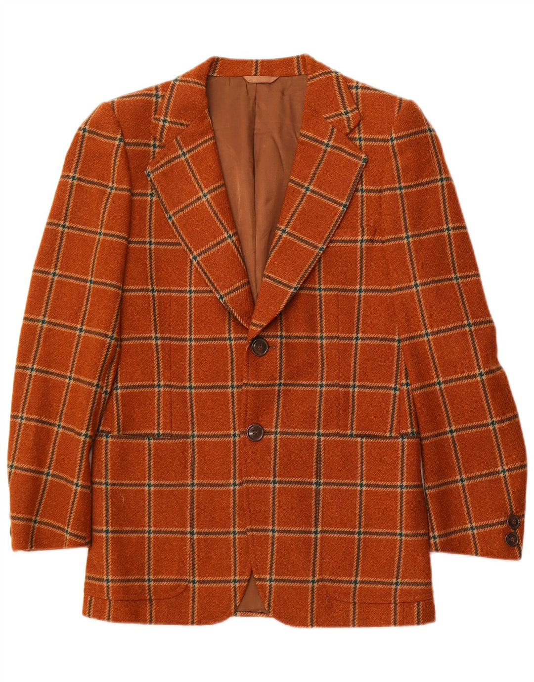 VINTAGE Herre 2-knaps blazerjakke IT 50 Stor brun ternet uld