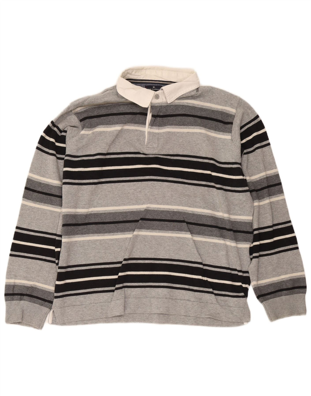 Marks & Spencer Herre Blue Harbor Rugby Polo Shirt Stor Grå Stribet