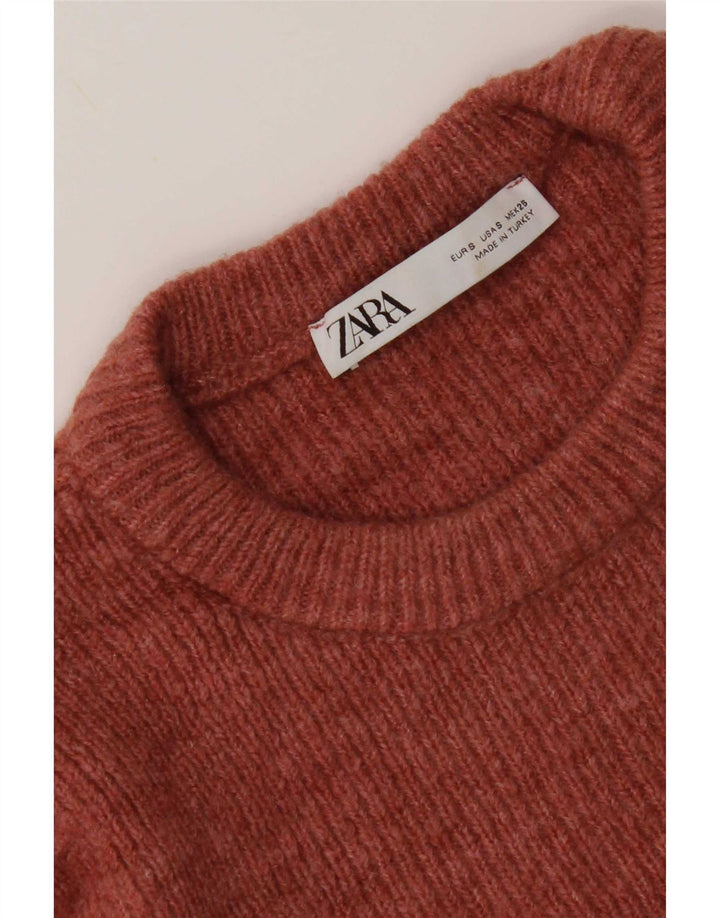 Zara Womens Crop Crew Neck Jumper Sweater UK 10 Small Red