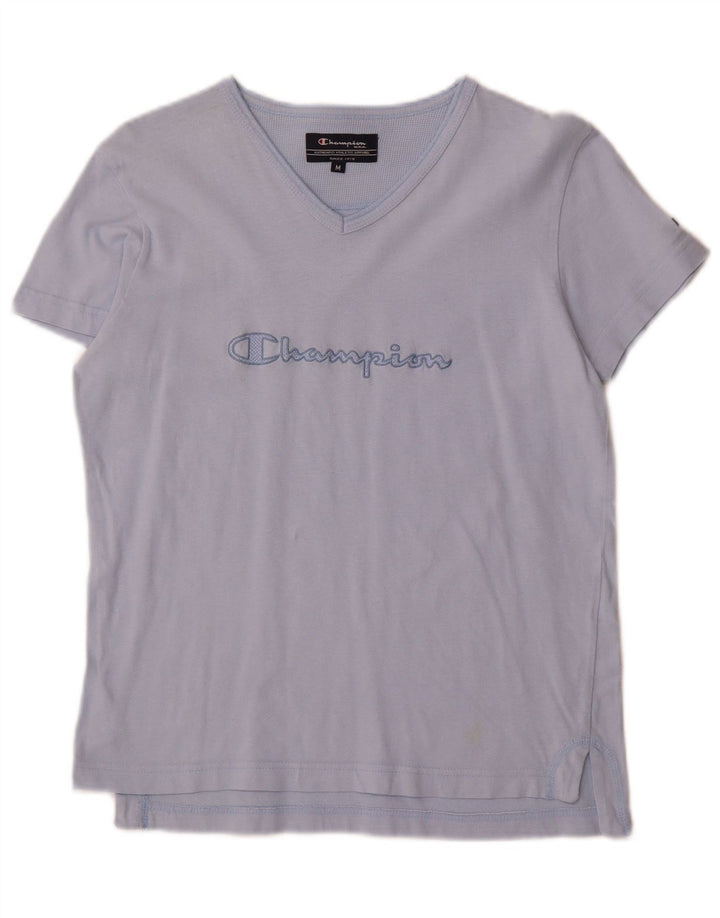 CHAMPION Womens Graphic T-Shirt Top UK 12 Medium Blue Cotton