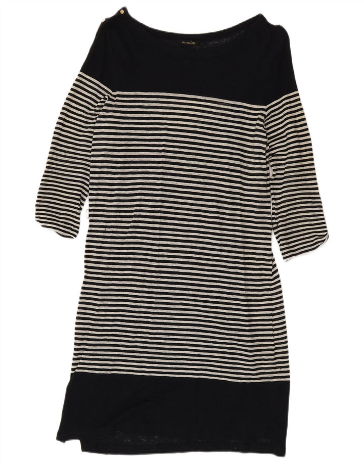 Massimo Dutti Dame 3/4 Ærmet Skift Kjole UK 10 Lille Sort Stribet