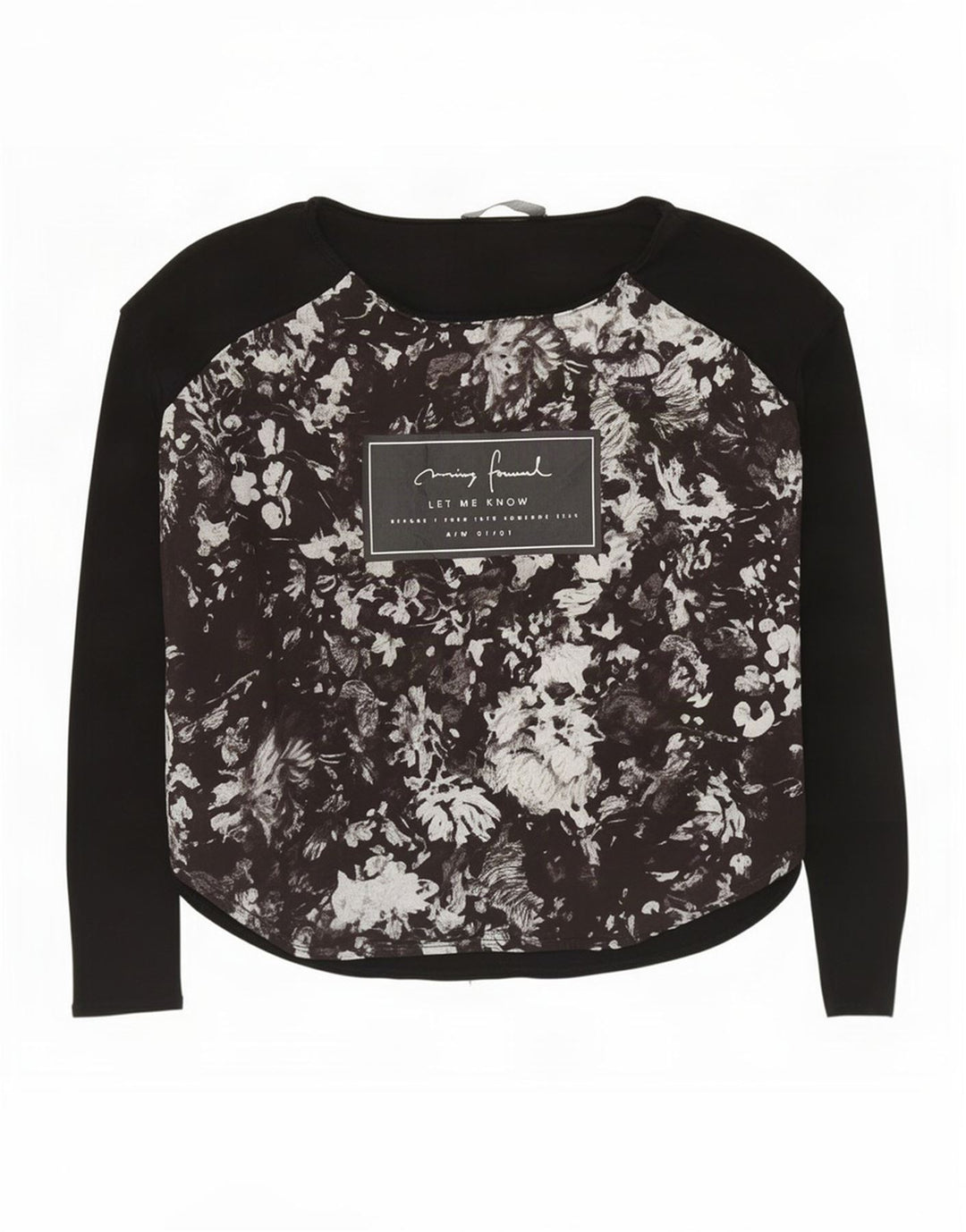 Zara Dame Grafisk Top Langærmet UK 14 Medium Black Floral Polyester