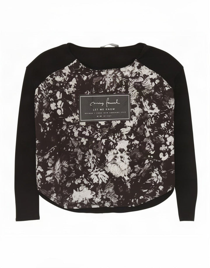 Zara Dame Grafisk Top Langærmet UK 14 Medium Black Floral Polyester