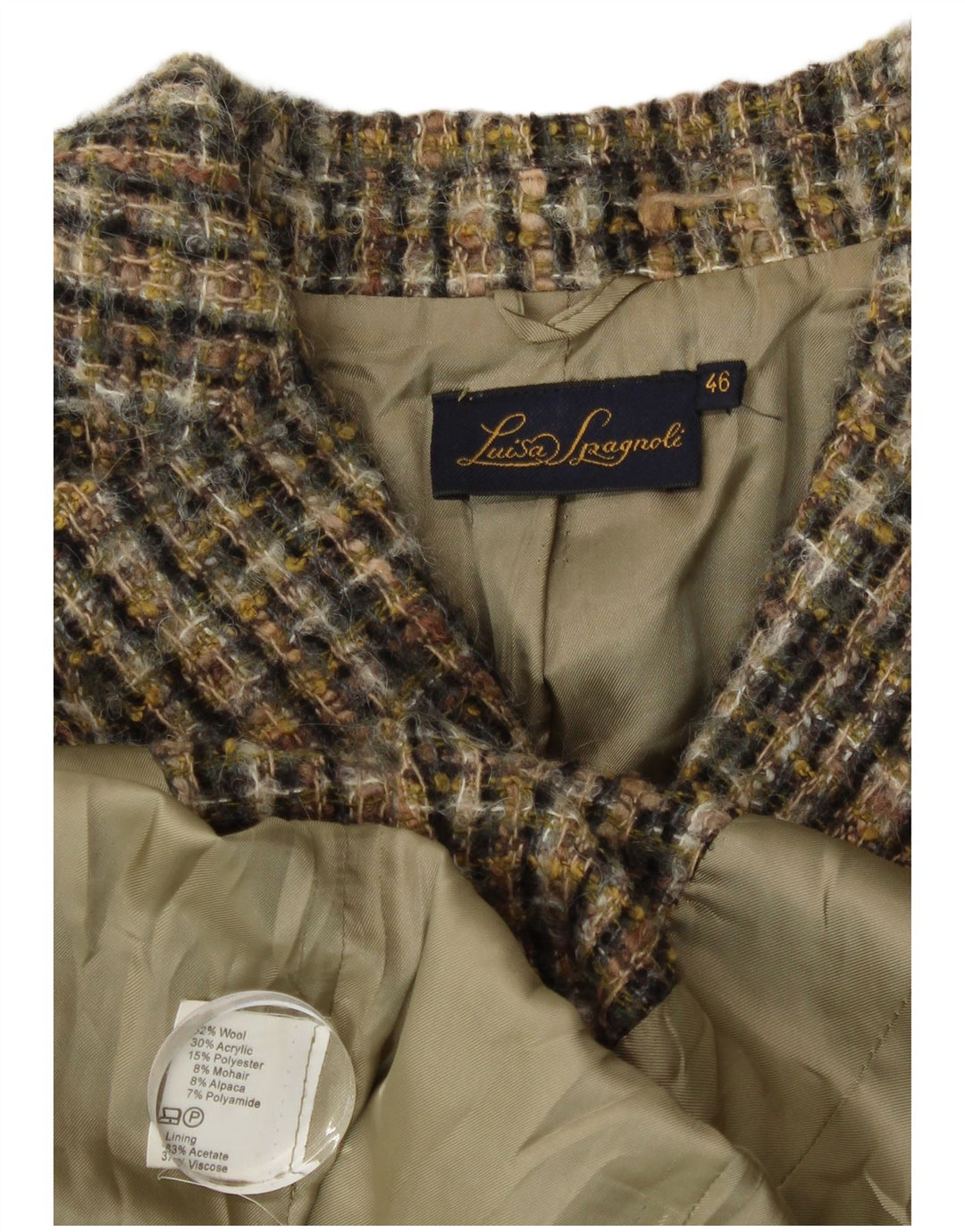 Luisa Spagnoli Dame 3-knaps blazerjakke IT 46 Stor Khaki Ternet Uld