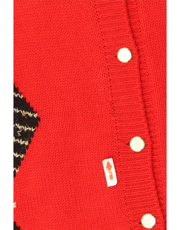 Vintage dame cardigan sweater UK 16 Large Red Argyle/Diamond