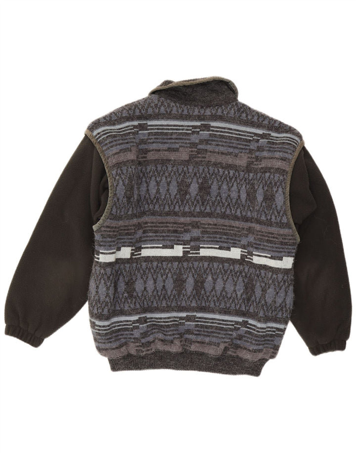 Berto Lucci Herre Strik Bomber Jacket UK 38 Medium Grey Geometric Polyacrylic
