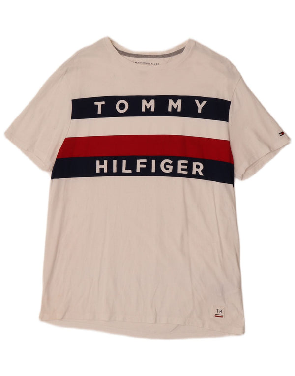 Tommy Hilfiger Herre grafisk T-shirt Top Medium White Colourblock Bomuld