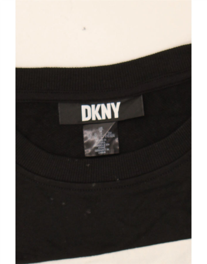 DKNY Womens Crop Sweatshirt Jumper UK 14 Medium Black Colourblock Cotton Vintage Dkny and Second-Hand Dkny from Messina Hembry 