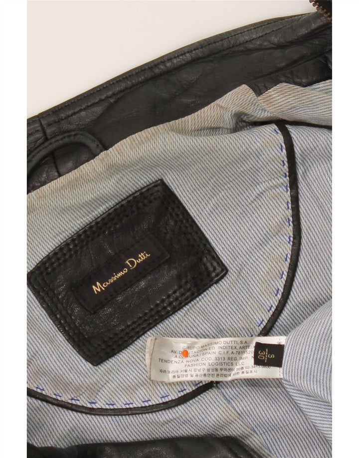 Massimo Dutti Dame Biker Læderjakke UK 10 Lille Sort